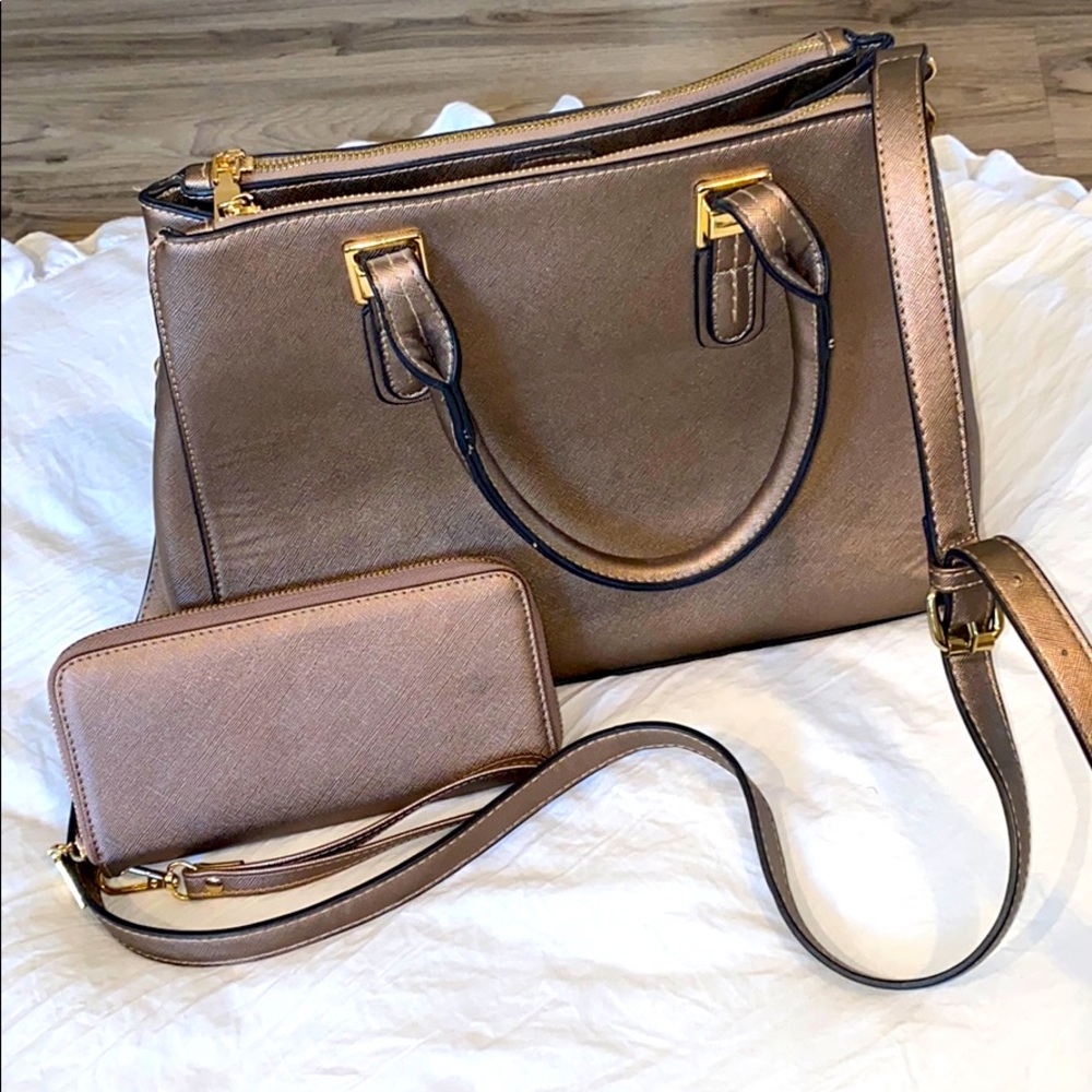 Rose Gold Cross Body Purse/ Matching Wallet Clutch